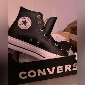 Women’s Converse Black Leather High-Top Platform Sneakers